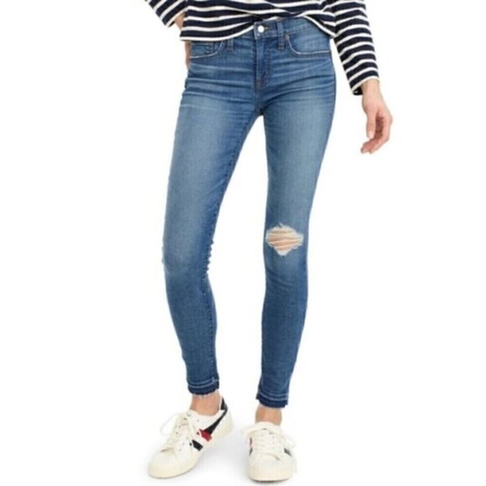 NEW NWT J. CREW 8" Toothpick Jean Newcastle Wash Let Down Hem Ripped Skinny 25